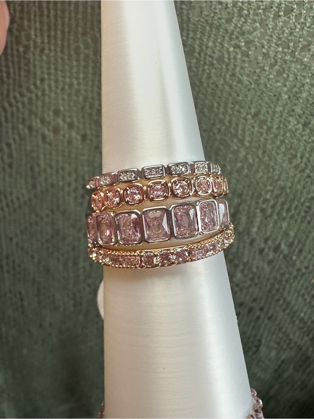 Bomb Party "Singular In This Universe" RG49839 Rose Quartz on Mixed Metals SZ 9